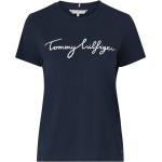 Blå Tommy Hilfiger Signature T-shirts med tryk i Bomuld med rund udskæring Størrelse XL til Damer 