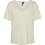 Beige Pieces Kortærmede t-shirts med V-udskæring med korte ærmer Størrelse XXL til Damer på udsalg 