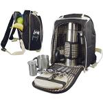 Picnic Backpack Made of Robust Polyester with Integrated Cooler Bag and Much More for 2 People Black (6660)