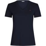 Mørkeblå Tommy Hilfiger Økologiske Bæredygtige T-shirts med v-hals i Bomuld med V-udskæring Størrelse XL til Damer på udsalg 