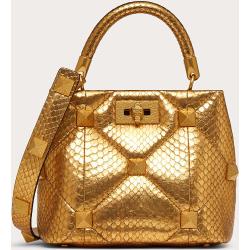Valentino Garavani Small Roman Stud The Handle Bag In Metallic Snakeskin Women Antique Brass 100% Lambskin OneSize