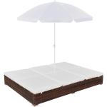 vidaXL loungeseng med parasol polyrattan brun