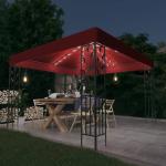 vidaXL pavillon med LED-lyskæder 3x3 m vinrød