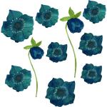Blå Wallstickers med Blomstermønster 