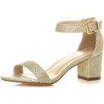 Guldfarvede Ajvani Sommer Sandaler med hæl med Glitter blokhæle med rem med peep toe Hælhøjde 5 - 7 cm Størrelse 39 til Damer 