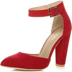 Women's High Block Heel Fashion Buckle Pointed Pumps Ankle Strap Shoes Size, Red (red suede)