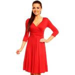 Røde Sommer Aftenkjoler i Jersey med V-udskæring Med 3/4 ærmer Størrelse XL til Damer 