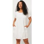 Hvide Zizzi Plus size kortærmede kjoler i Bomuld med rund udskæring med korte ærmer Størrelse XL til Damer på udsalg 
