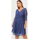 Blå Klassiske Midi Zizzi Plus size langærmede kjoler i Jersey med V-udskæring Med 3/4 ærmer Størrelse XL til Damer på udsalg 