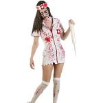 Zombie Nurse Costume 3 Piece Horror Costume Women Sexy Mini Dress Surgical Mask Surgical Cap for Carnival Halloween Theme Party - L